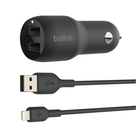 Belkin 24W BoostCharge Dual Car Charger with USB-A to Lightning Cable (Black)