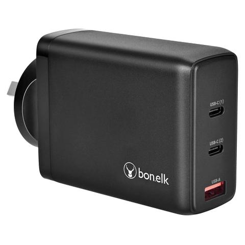 Bonelk 100W PD GaN Wall Charger 2 x USB-C 1 x USB-A (Black)