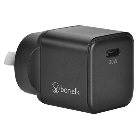 Bonelk 20W PD USB-C GaN Wall Charger with Easy Grip Cable (Black)