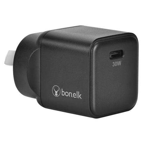 Bonelk 30W PD USB-C Wall Charger with Easy Grip Cable (Black)