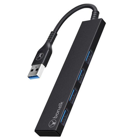 Bonelk Long-Life USB-A to 4 Port USB 3.0 Slim Hub, Black - ELK-80036-R