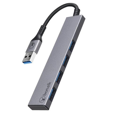 Bonelk Long-Life USB-A to 4 Port USB 3.0 Slim Hub (Space Grey)
