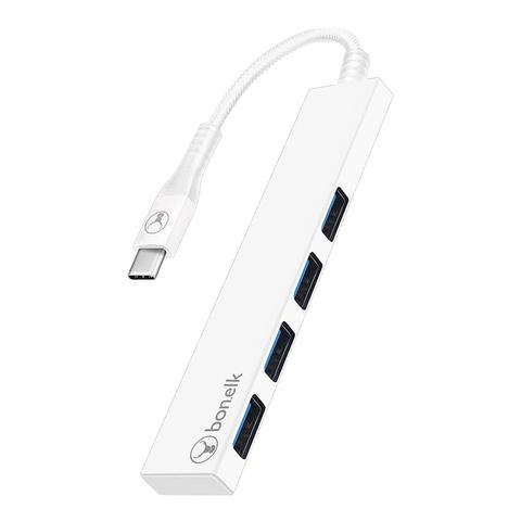Bonelk Long-Life USB-C to 4 Port USB 3.0 Slim Hub (White)