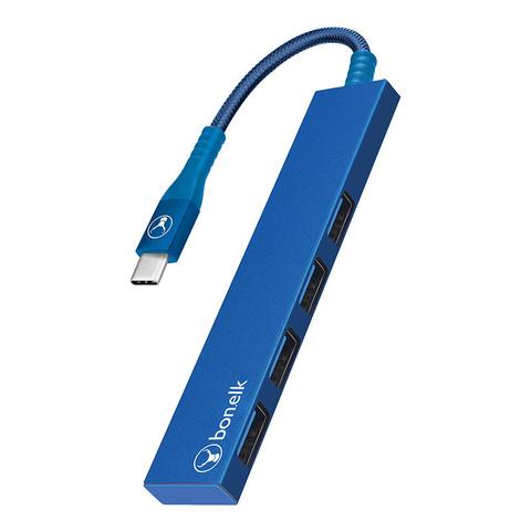 Bonelk Long-Life USB-C to 4 Port USB 3.0 Slim Hub (Blue)