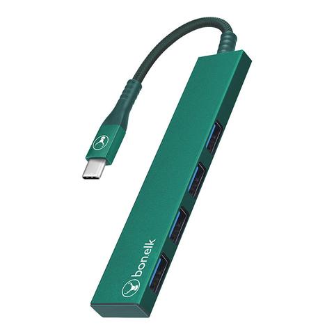 Bonelk Long-Life USB-C to 4 Port USB 3.0 Slim Hub (Green)