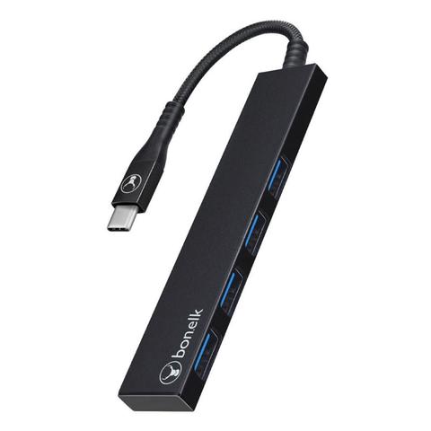 Bonelk Long-Life USB-C to 4 Port USB 3.0 Slim Hub (Black)