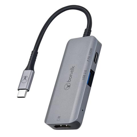 Bonelk USB-C Long-Life Series 3-in-1 Multiport Hub, Space Grey - ELK-80020-R