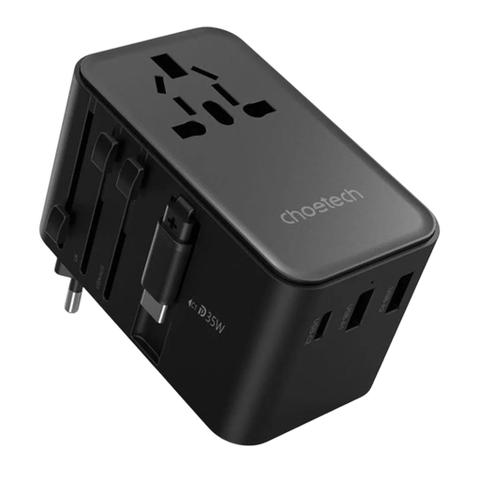 Choetech PD5020 35W EU/US/AUS/UK Travel Adapter with Built-in USB-C Cable - Black