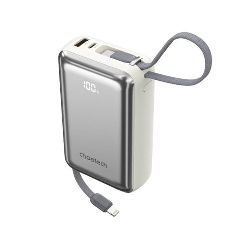 Choetech PowerLeap 45W 20000mAh Power Bank with USB-C & Lightning Cables - Silver White