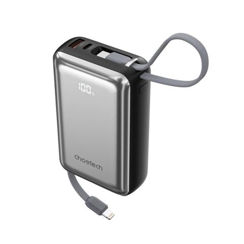 Choetech PowerLeap 20000mAh 45W Power Bank with USB-C & Lightning Cables - Silver Black