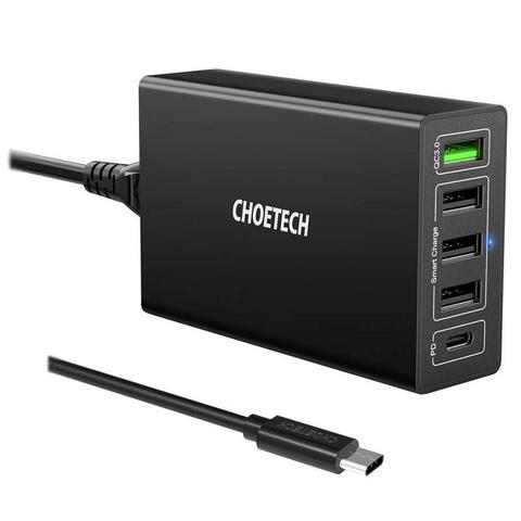 Choetech Q34U2Q 5-Port Multi-USB Charging Power Adapter with USB-C Cable