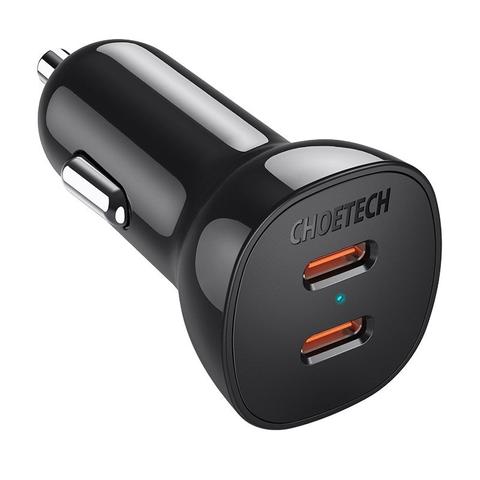 Choetech TC0008-BK 36W Dual USB-C Car Charger Adapter - Black