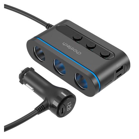 Choetech TC0021 30W 3 Sockets Lighter Splitter Black