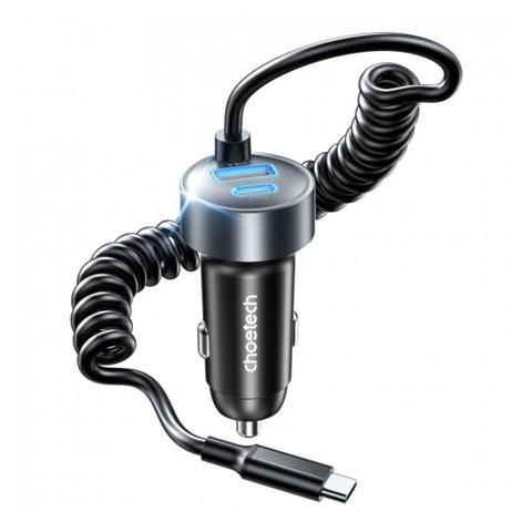 Choetech TC0030 65W 3-Port Fast Car Charger w/ Type-C Stretchable Cable