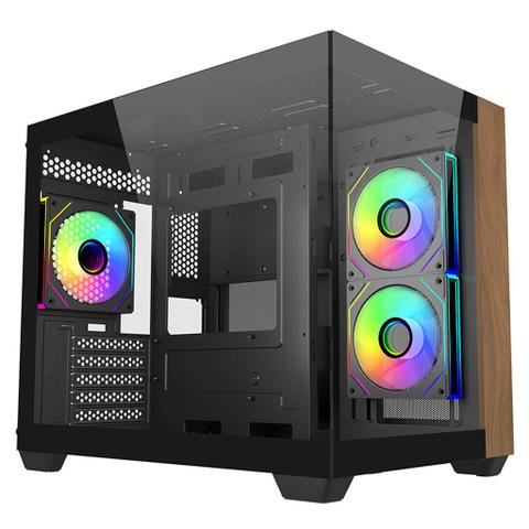 Cooler Master Elite 481 Tempered Glass & Wood Mini-Tower Micro-ATX Case -