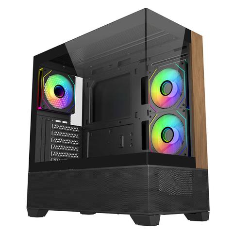 Cooler Master Elite 690 Tempered Glass & Wood Mid-Tower ATX Case - Black