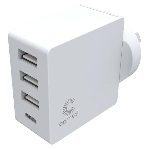 Comsol 4 Port USB Wall Charger with USB-C (24W)