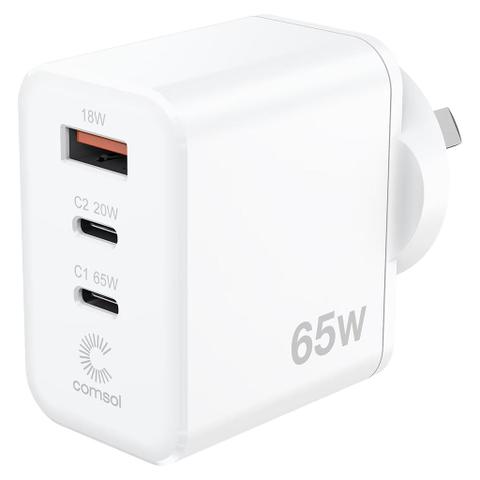 Comsol 65W USB-C + C + A Wall Charger