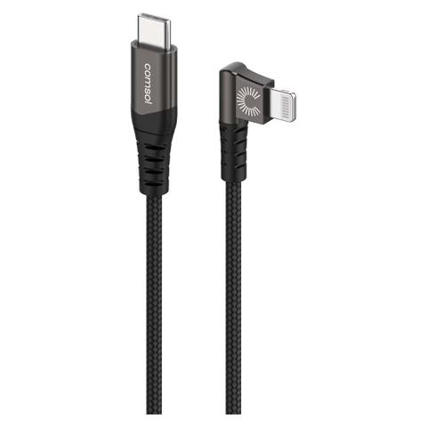 Comsol 1.2m USB-C to Right Angle Lightning Cable - Black
