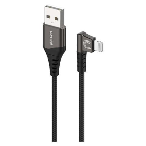 Comsol 1.2m USB-A to Right Angle Lightning Cable - Black
