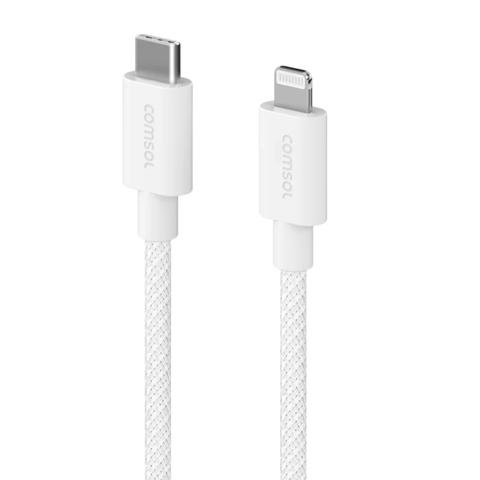 Comsol USB-C to Lightning Silicone + Fabric Cable - White - 1.2m