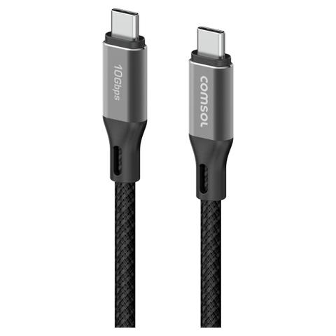 Comsol USB-C to USB-C Silicone + Fabric Cable 10Gbps - Black - 1.2m
