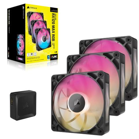 Corsair iCUE LINK RX120 MAX RGB 120mm PWM Thick Case Fan - Black (3-Pack)