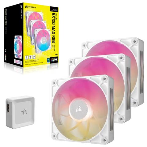 Corsair iCUE LINK RX120 MAX RGB 120mm PWM Thick Case Fan - White (3-Pack)