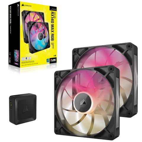 Corsair iCUE LINK RX140 MAX RGB 140mm PWM Thick Case Fan - Black (2-Pack)