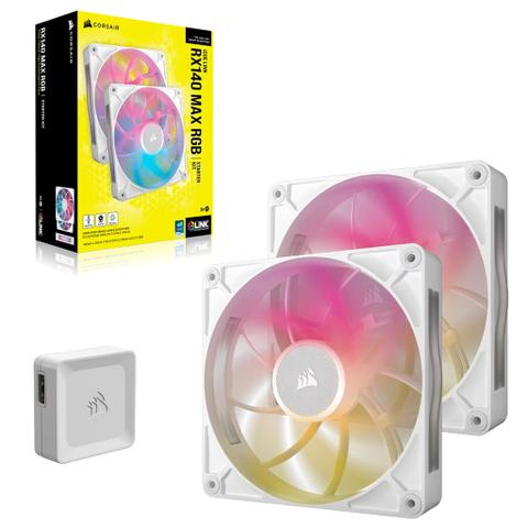 Corsair iCUE LINK RX140 MAX RGB 140mm PWM Thick Case Fan - White (2-Pack)