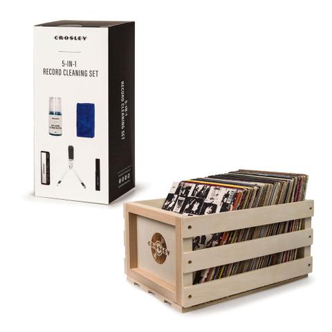 Crosley 5 In 1 Record Cleaning Set & Crosley Record Storage Crate Bundle