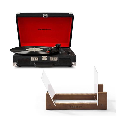 Crosley Cruiser Bluetooth Portable Turntable - Black + Bundled Crosley Record Storage Display Stand