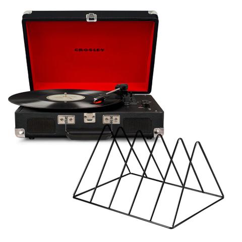 Crosley Cruiser Bluetooth Portable Turntable - Black + Gadhouse Vinyl Rack Bundle - Black