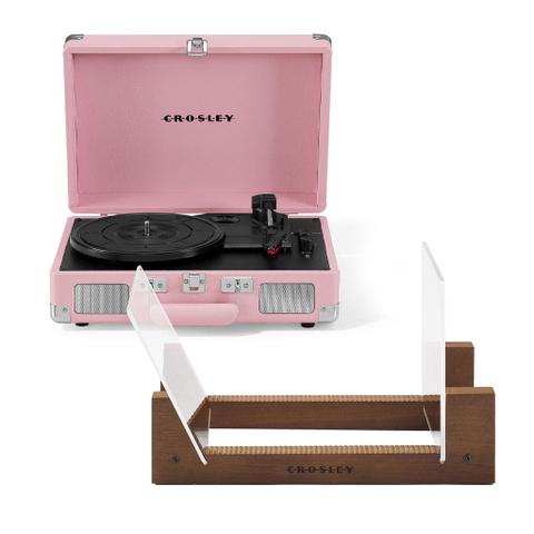 Crosley Cruiser Bluetooth Portable Turntable - Blush Pink + Bundled Crosley Record Storage Display Stand