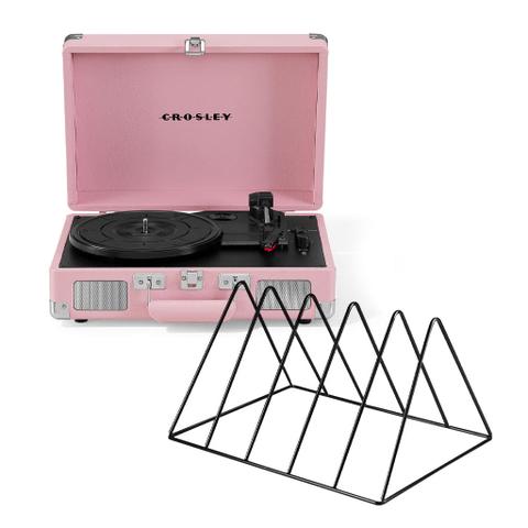 Crosley Cruiser Bluetooth Portable Turntable - Blush Pink + Gadhouse Vinyl Rack Bundle - Black