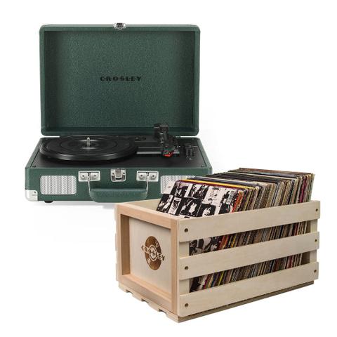 Crosley Cruiser Bluetooth Portable Turntable - Emerald Green + Bundled Crosley Record Storage Crate