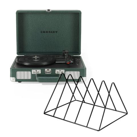 Crosley Cruiser Bluetooth Portable Turntable - Emerald Green + Gadhouse Vinyl Rack Bundle - Black