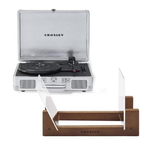 Crosley Cruiser Bluetooth Portable Turntable - Silver + Bundled Crosley Record Storage Display Stand