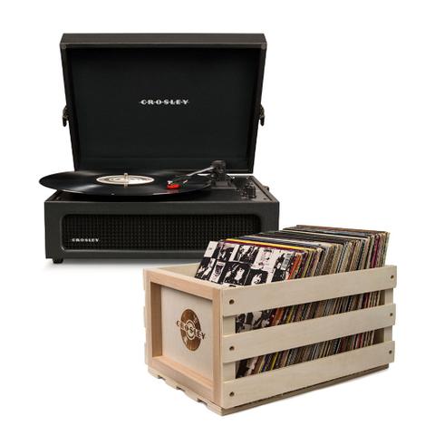 Crosley Voyager Black - Bluetooth Portable Turntable & Record Storage Crate