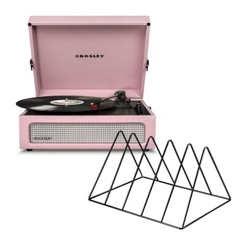 Crosley Voyager Bluetooth Portable Turntable - Amethyst + Gadhouse Vinyl Rack Bundle - Black