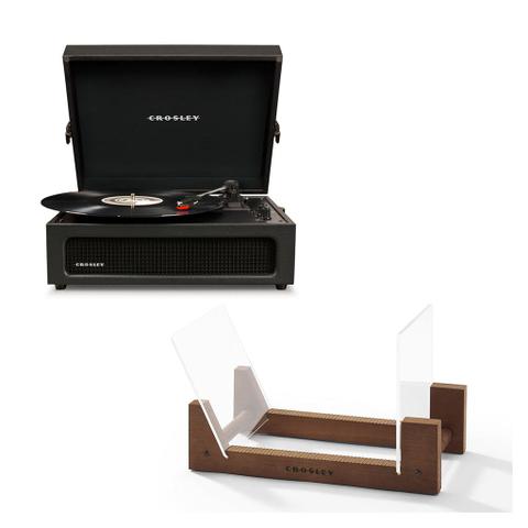 Crosley Voyager Bluetooth Portable Turntable - Black + Bundled Crosley Record Storage Display Stand