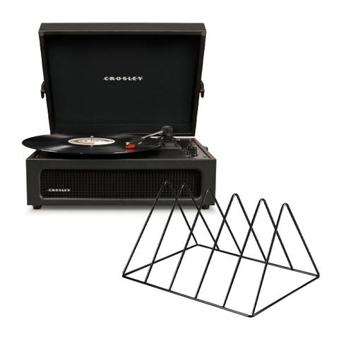 Crosley Voyager Bluetooth Portable Turntable - Black + Gadhouse Vinyl Rack Bundle - Black