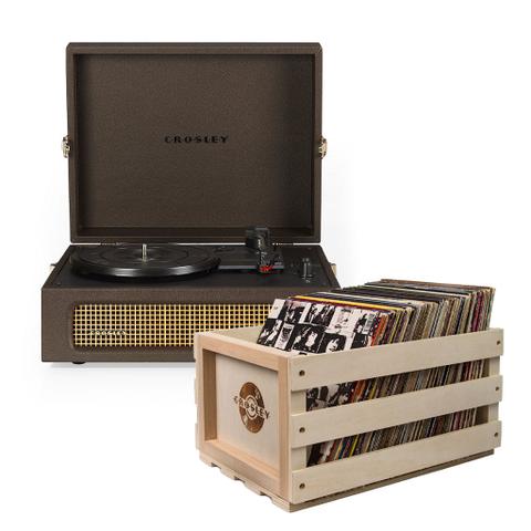 Crosley Voyager Bluetooth Portable Turntable - Cocoa + Bundled Record Storage Crate