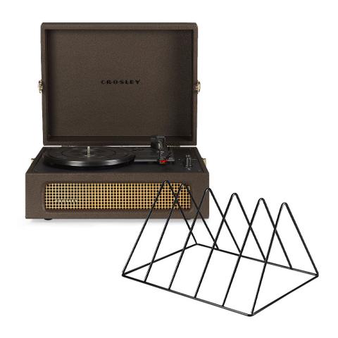 Crosley Voyager Bluetooth Portable Turntable - Cocoa + Gadhouse Vinyl Rack Bundle - Black
