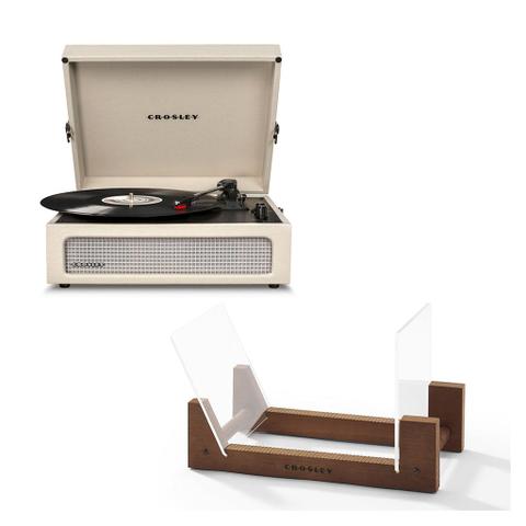 Crosley Voyager Bluetooth Portable Turntable - Dune + Bundled Crosley Record Storage Display Stand