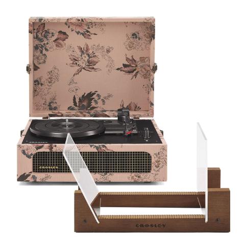 Crosley Voyager Bluetooth Portable Turntable - Floral + Bundled Crosley Record Storage Display Stand