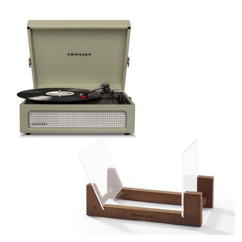 Crosley Voyager Bluetooth Portable Turntable - Sage + Bundled Crosley Record Storage Display Stand