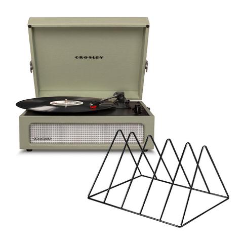 Crosley Voyager Bluetooth Portable Turntable - Sage + Gadhouse Vinyl Rack Bundle - Black