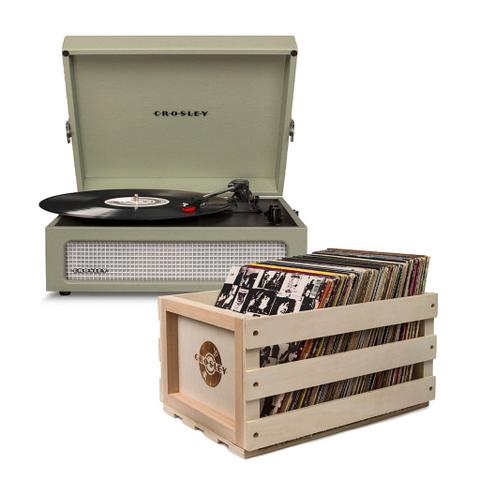 Crosley Voyager Sage - Bluetooth Portable Turntable & Record Storage Crate