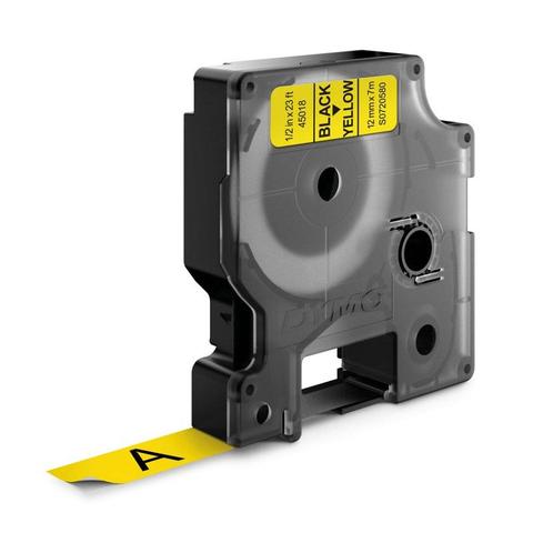 Dymo D1 Standard Label Cassette Tape 12mm x 7m - Black on Yellow
